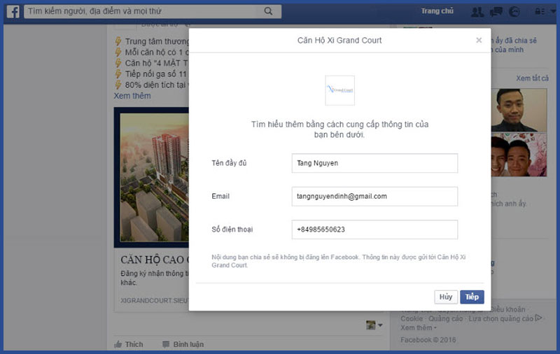 quảng cáo facebook thu thập thông tin khách hàng tiềm năng ngành bất động sản