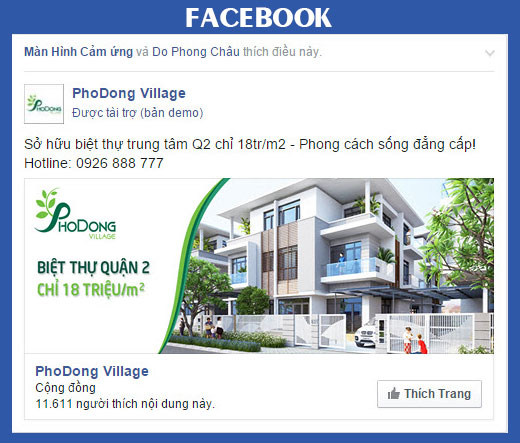 quảng cáo page like ngành bất động sản trên facebook